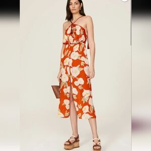 Carolina K Luz Orange Floral Halter Midi Dress Size XS